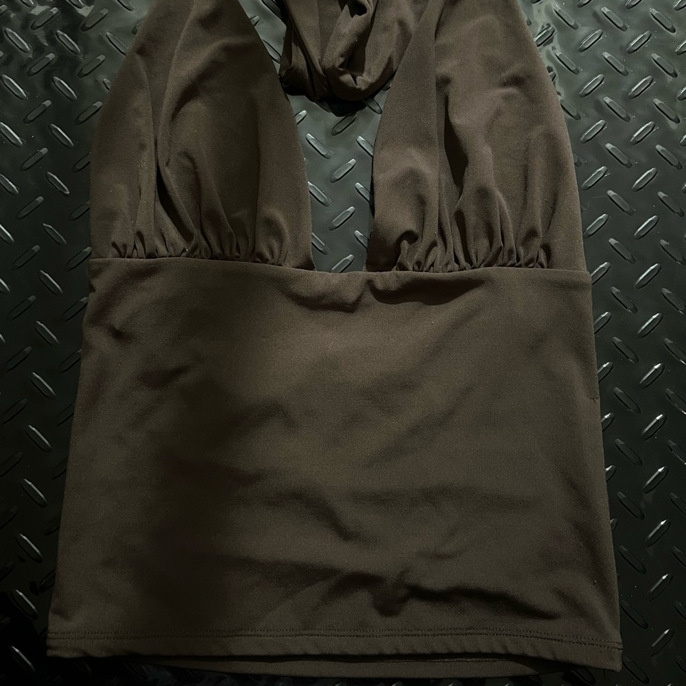 Garage Dark Brown Halter Crop Top